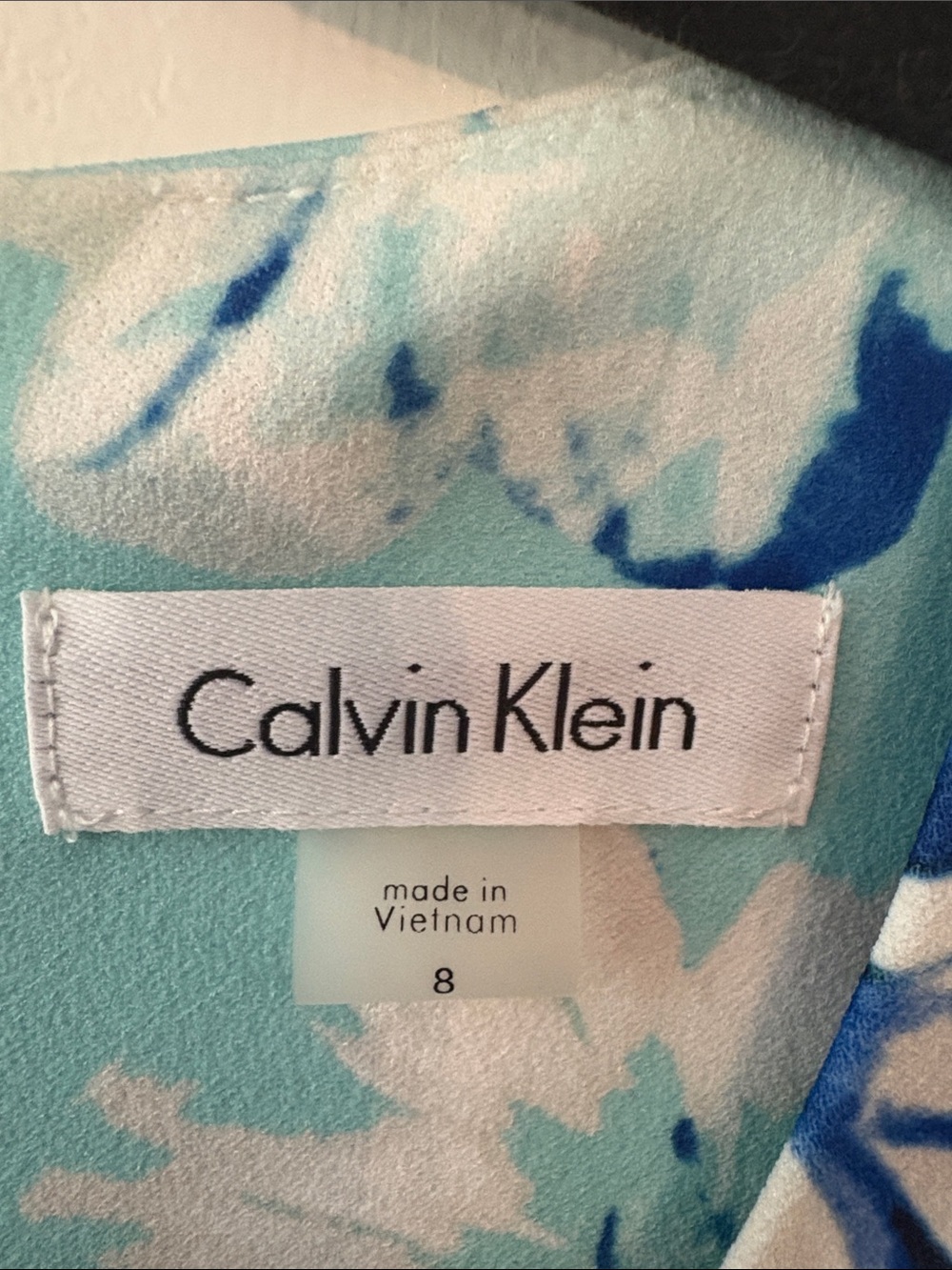 Calvin Klein Aqua and Navy Floral Midi Dress - Picture 2 of 4